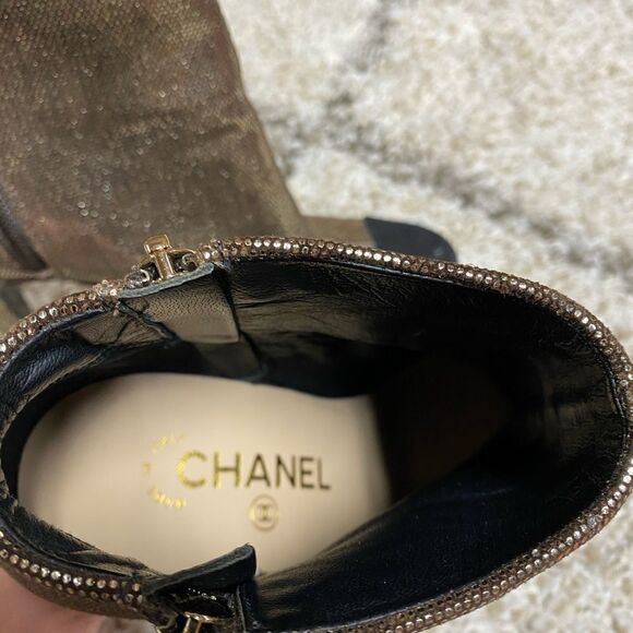 Chanel Gold Metallic Cap Toe Ankle Bootie Size 38.5 - Picture 9 of 11